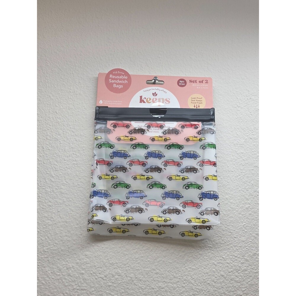 Keeps Reusable Snack Bags 2 Pack Cars & Trucks Pattern Eco-Friendly Sandwich